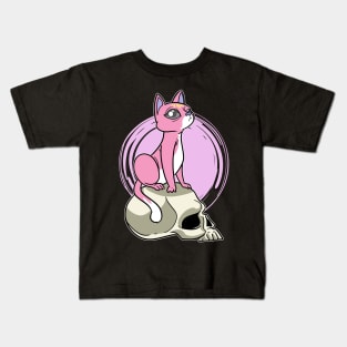 Pastel Goth Cat Skull Kawaii Kids T-Shirt